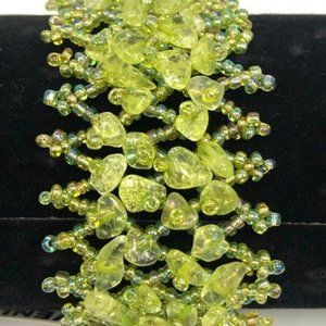 Natural Peridot Gemstone and Seed Beads Bracelet